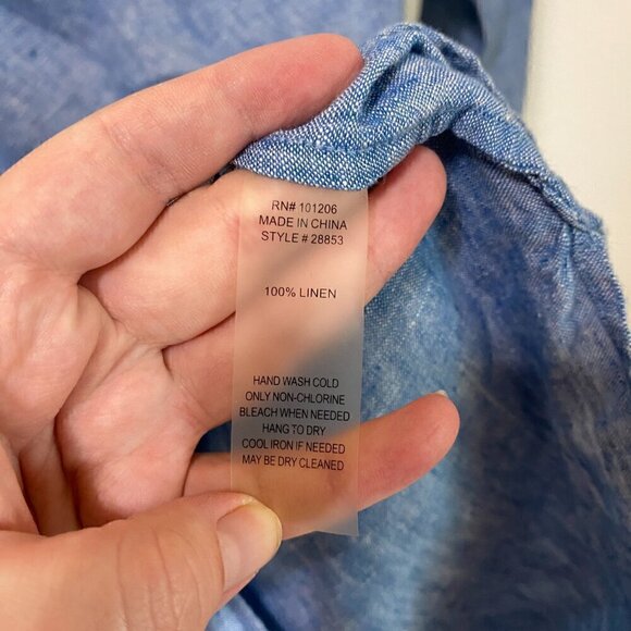 Soft Surroundings 100% Linen Blue Button Down Long Sleeve Shirt Dress Large - Picture 9 of 9